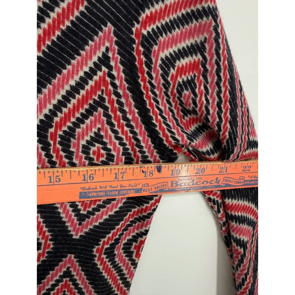 Tory Burch Cardigan Women Medium Red Black Geometric 100 Wool V-Neck Logo Button